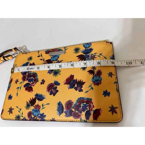 REBECCA MINKOFF Leather CLUTCH Yellow Blue Floral Wallet Credit Card Wristlet - Picture 7 of 11
